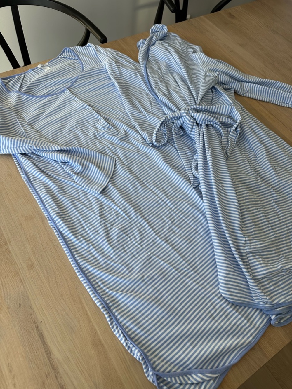LAKE Women's Light Blue & White Striped Robe and Maternity Nightgown